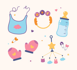 Flat baby stuff set collection illustration