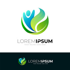 People logo and leaf design nature, combination logos