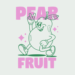 Funny cartoon character of fruit. Can be used as Sticker, posters, prints. Retro cartoon style. Vector illustration