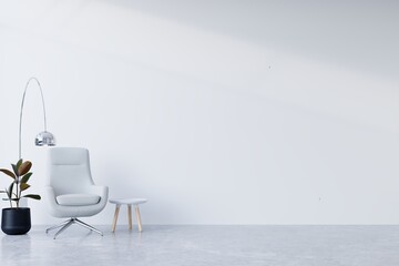 Home interior mock-up with lounge chair and decor in modern livingroom, 3d render