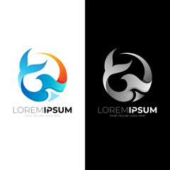 Whale logo and wave design combination, circle logos
