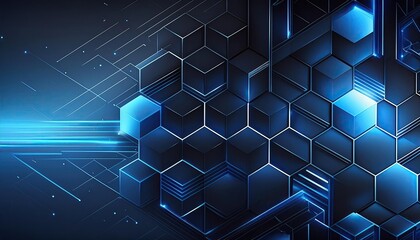 Fototapeta premium Hexagon images, glowing lines background, abstract background with glowing lights, web banner, technology background