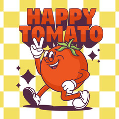unny cartoon character of chili and tomato. Can be used as Sticker, posters, prints. Retro cartoon style. Vector illustration