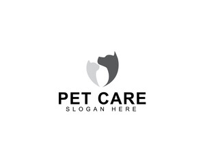 Pet Care Logo with Dog, Cat and Heart Symbols
