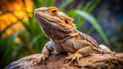 Full-body portrait of a bearded dragon on a rock