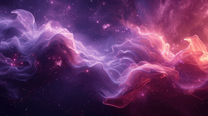 Obraz premium Glowing Purple Starry Background with Smoke Waves and Shining Dots