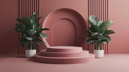 3d abstract pedestal podium with rounded corners in background generative a