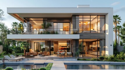 Fototapeta premium Modern Two-Story House with a Pool