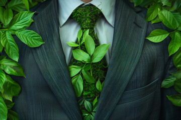 Eco-Friendly Businessman with Green Tie and Sustainable Fashion for Nature-Inspired Business