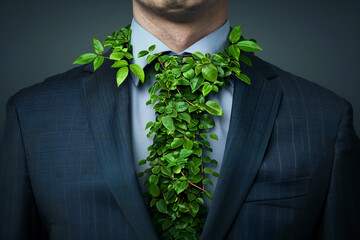 Eco-Friendly Businessman with Green Tie and Sustainable Fashion for Nature-Inspired Business