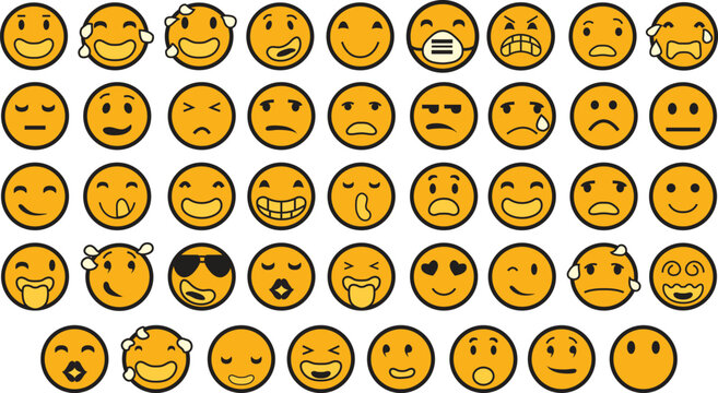 Facial expressions of emojis expressing various emoji