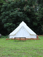Green grass and tents in the park