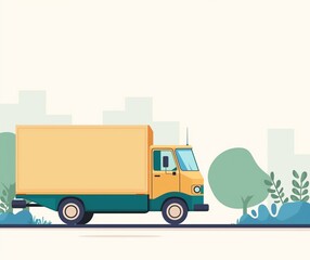 Colorful Delivery Truck Illustration in Urban Setting with Greenery &acirc;&euro;&ldquo; Perfect for Logistics and Shipping Themes