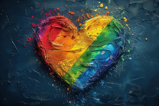 Prideful Heart: A Colorful LGBTQ Graphic Icon for Love, Community, and Progress on Happy Rainbow Background - Ideal for Posters, Banners, and Logos!