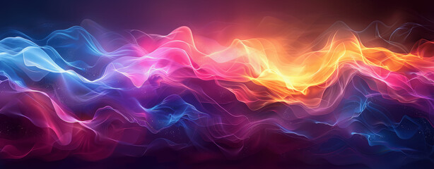 Obraz premium Colorful Abstract Waves with Glow on Dark Background Vector Illustration