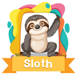 Adorable sloth with colorful background