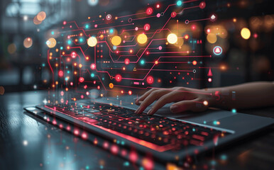 Businessman Analyzing Workflow and Process Automation Using Flowchart Diagram and Computer