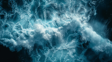 drone view of turquoise ocean waves with white foam and dark blue water high resolution background
