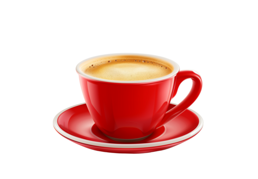 Coffee Espresso in a red cup. Isolated, on transparent background.