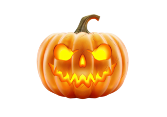 Glowing Halloween pumpkin, on transparent background.