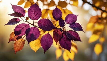 Fototapeta premium Purple and Gold Autumn Leaves.