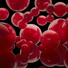 A stunning close-up photograph of various sized red balls against a black background.