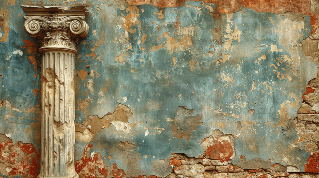 ancient greek roman empire texture wallpaper vintage aged cracked wall background with antique pillars and historical buildings