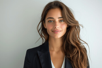 Full Body Portrait of Businesswoman in Suit Smiling Isolated on White Background