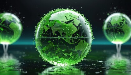 Green Earth Globe in Water.