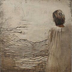 The Back of a Woman in Front of an Abstract Landscape