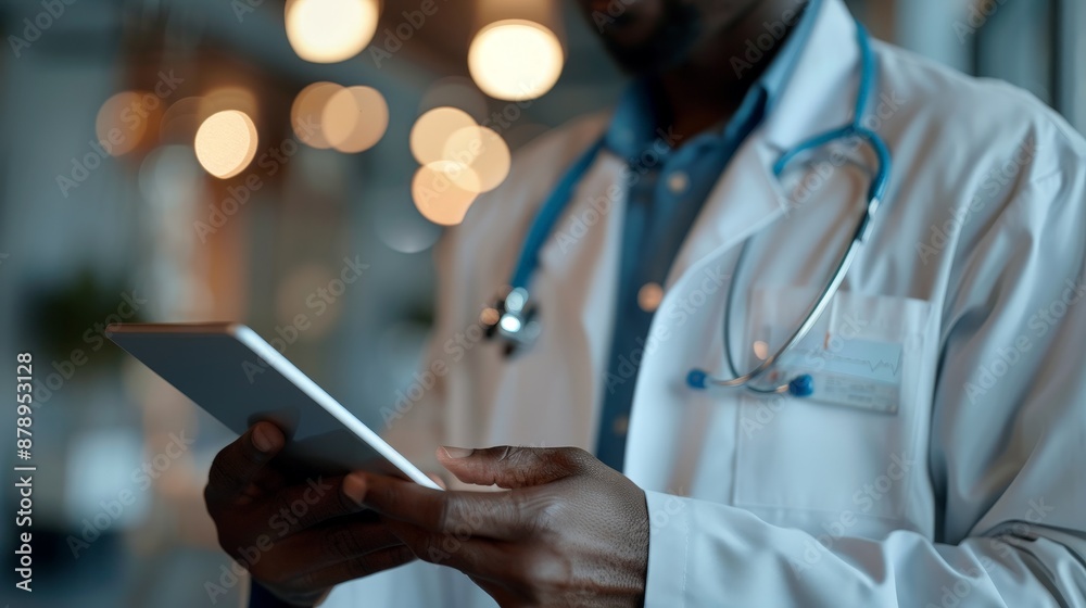 Poster A healthcare professional reviewing patient data on a tablet, ensuring accurate and efficient treatment plans