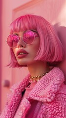 Obraz premium A young woman with pink hair dyed