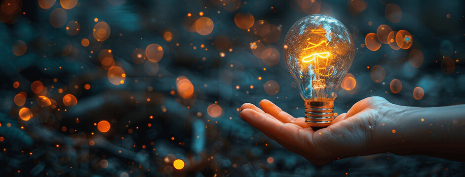 Teacher guiding student hand with light bulb symbolizing understanding and innovation