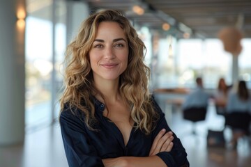 Obraz premium A woman with crossed hands in the office