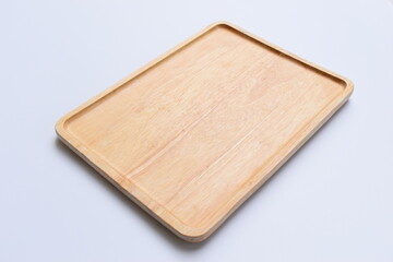 brown wooden tray isolated on white background