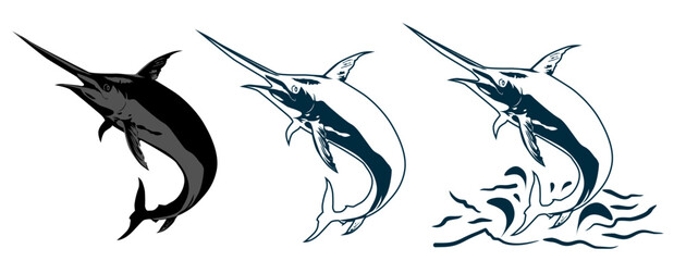 hand drawn marlin tattoo artwork illustration for your design and advertising elements