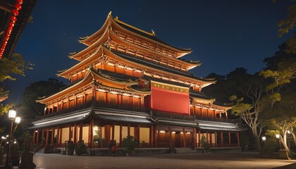 Traditional Chinese Buddhist Temple at night 