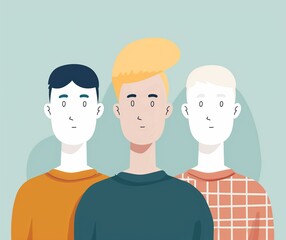 Fototapeta premium Modern Flat Design Illustration of Three Diverse Young Men in Casual Attire