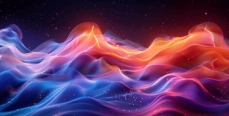 Fototapeta premium Dynamic Fluid Gradient 3D Shapes on Black Background, Abstract Wavy Colorful Design