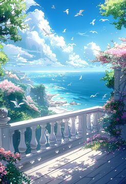 海を見下ろす美しい白いテラス