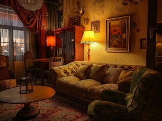 Cozy and warm living room with vintage decor