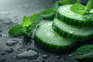 Cucumber slices on the table