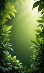 Obraz premium Green Leaves Border with Soft Light.