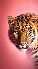 Obraz premium Generative AI, The Intense Gaze of a Leopard: Beauty and Power in Pink Hue
