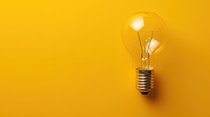 Lightbulb floating on yellow background with space for text
