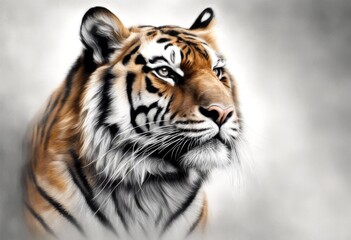 Fototapeta premium in drawn background hand tiger close illustration wild white drawing painted portrait pencil vignetting olated animal cat wildlife