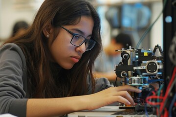 Young Woman Focused on Her STEM Project