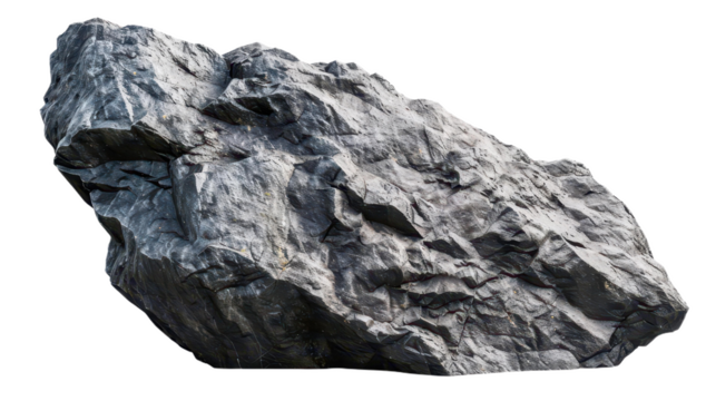 Large Isolated Grey Rock with Rough Texture on Transparent Background