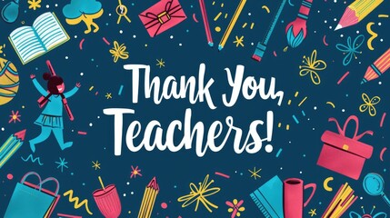 Obraz premium Thank You Teachers! Colorful Illustration with School Supplies