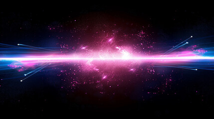 Obraz premium Glow blue pink neon light trail explosion, Light flare beam effect.